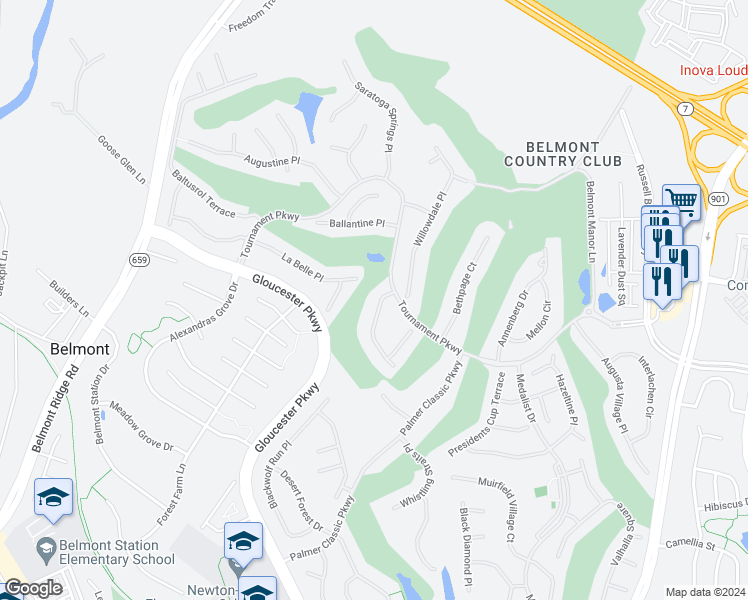 map of restaurants, bars, coffee shops, grocery stores, and more near 19871 Naples Lakes Terrace in Ashburn