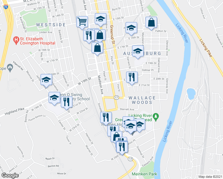 map of restaurants, bars, coffee shops, grocery stores, and more near 2045 Scott Boulevard in Covington