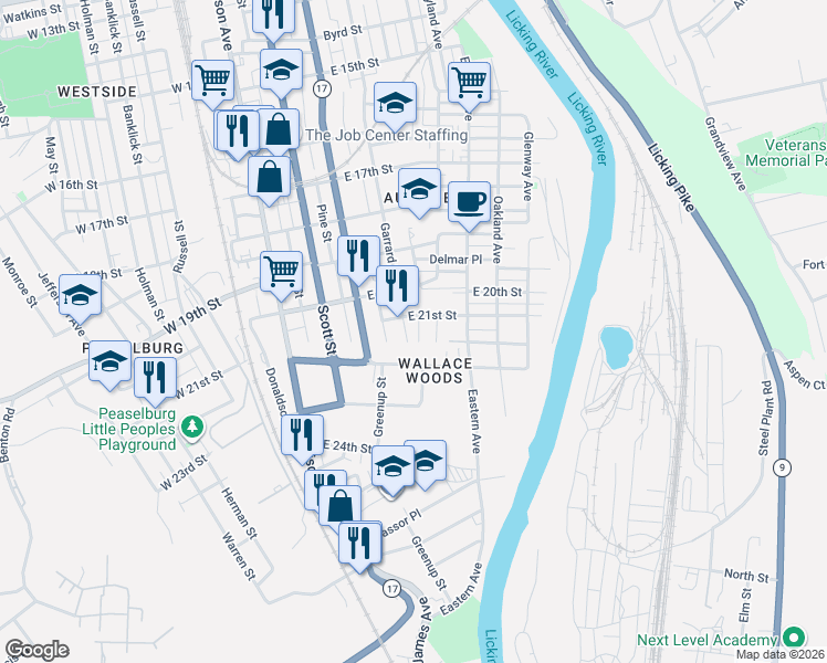 map of restaurants, bars, coffee shops, grocery stores, and more near 2045 Garrard Street in Covington
