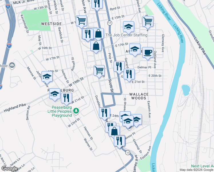 map of restaurants, bars, coffee shops, grocery stores, and more near 2029 Scott Street in Covington