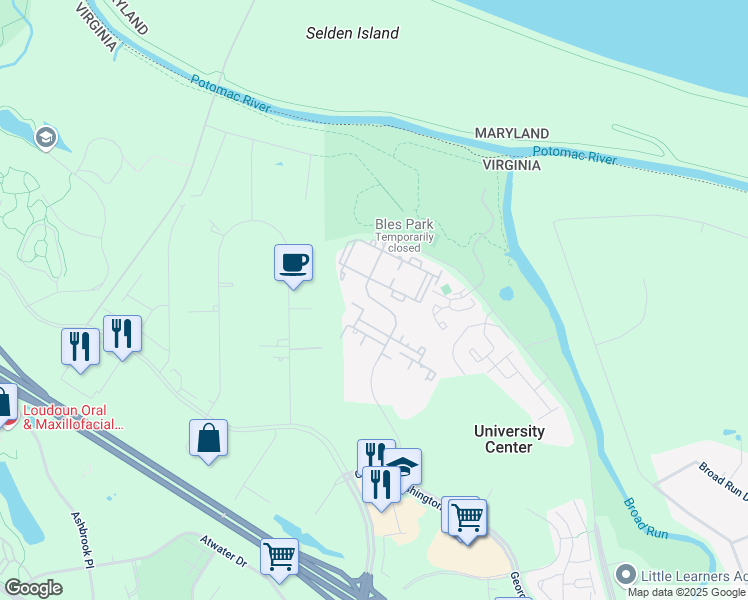 map of restaurants, bars, coffee shops, grocery stores, and more near 19925 Broad Vista Terrace in Ashburn