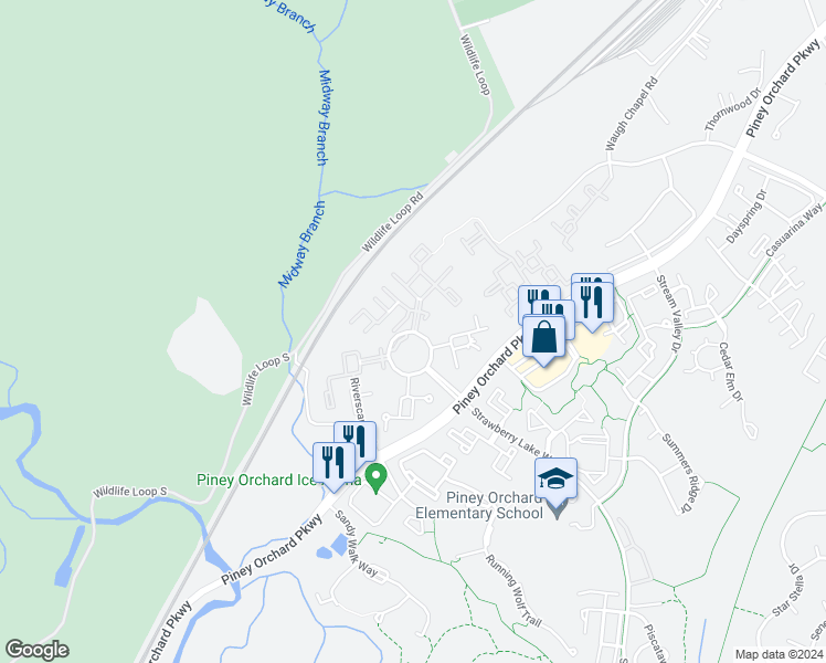 map of restaurants, bars, coffee shops, grocery stores, and more near 12276 Willow Leaf Lane in Odenton