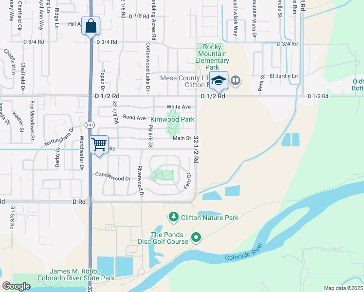 map of restaurants, bars, coffee shops, grocery stores, and more near Candlewood Drive in Clifton