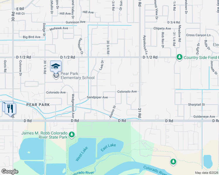 map of restaurants, bars, coffee shops, grocery stores, and more near 3075 Colorado Avenue in Grand Junction
