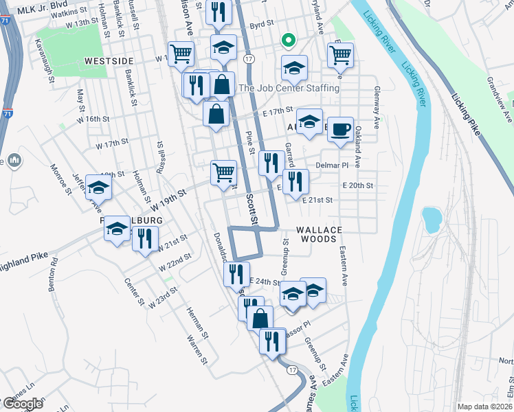 map of restaurants, bars, coffee shops, grocery stores, and more near 2045 Scott Boulevard in Covington