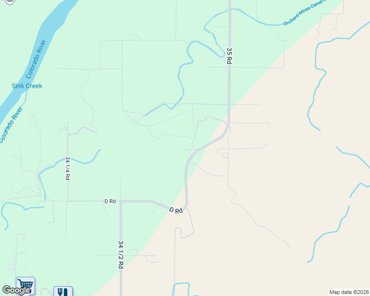 map of restaurants, bars, coffee shops, grocery stores, and more near 3498 D Road in Palisade
