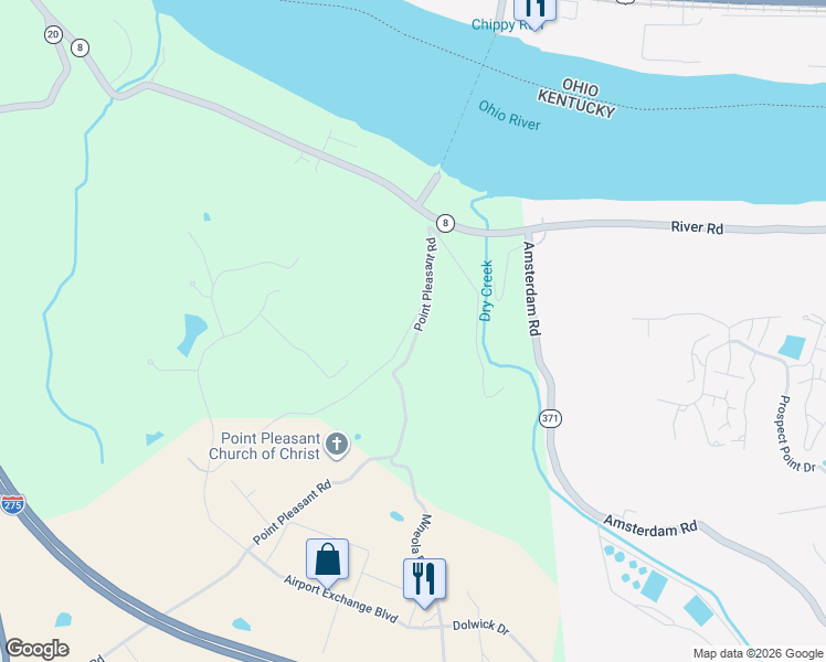 map of restaurants, bars, coffee shops, grocery stores, and more near 3090 Point Pleasant Road in Hebron