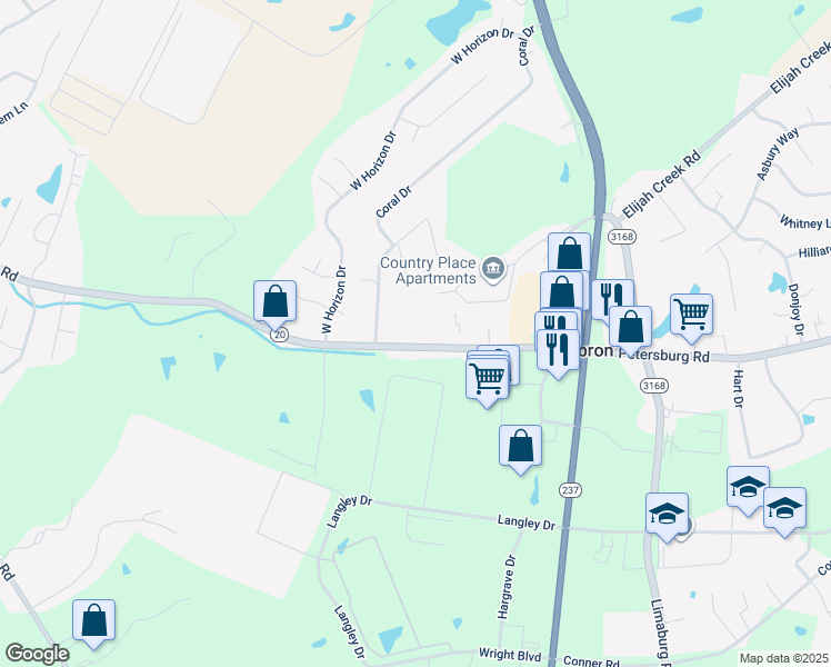 map of restaurants, bars, coffee shops, grocery stores, and more near 2162 Petersburg Road in Hebron