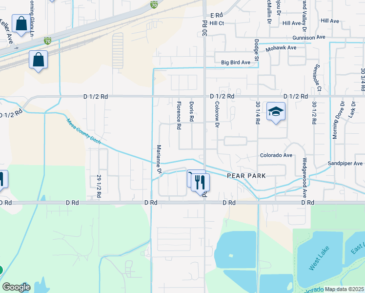 map of restaurants, bars, coffee shops, grocery stores, and more near 2993 D 1/4 Road in Grand Junction