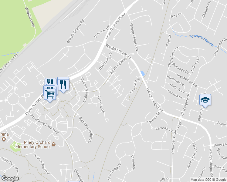 map of restaurants, bars, coffee shops, grocery stores, and more near 8743 Bright Meadow Court in Odenton