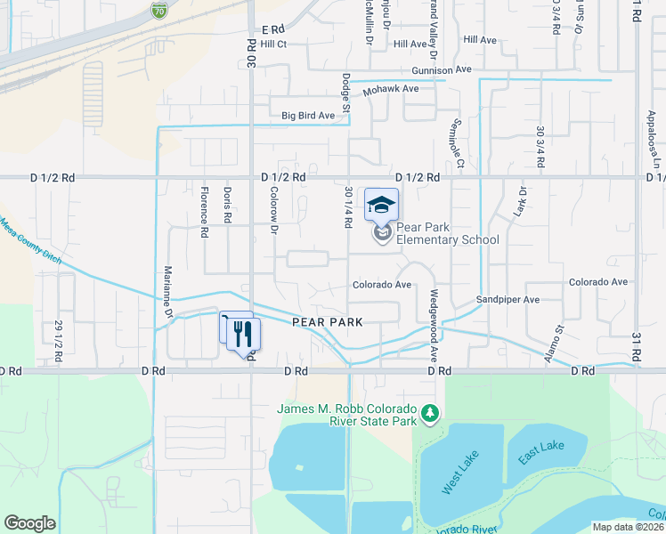 map of restaurants, bars, coffee shops, grocery stores, and more near 3023 1/2 Colorado Avenue in Grand Junction