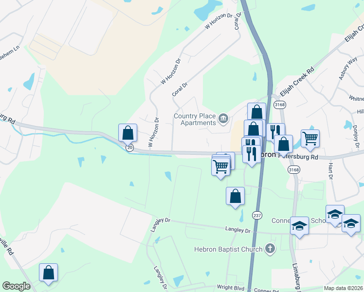 map of restaurants, bars, coffee shops, grocery stores, and more near 3080 Bullock Lane in Hebron