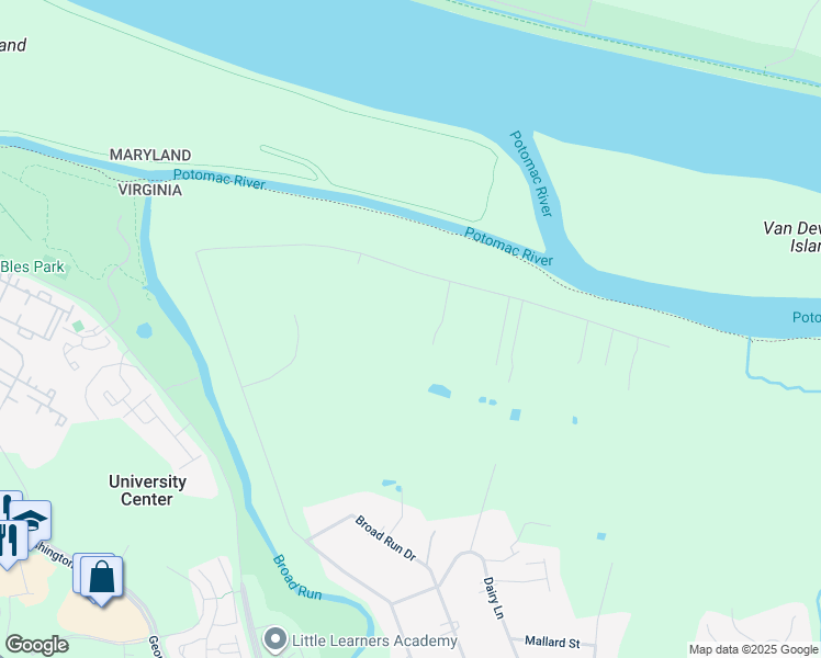 map of restaurants, bars, coffee shops, grocery stores, and more near 19410 Youngs Cliff Road in Sterling