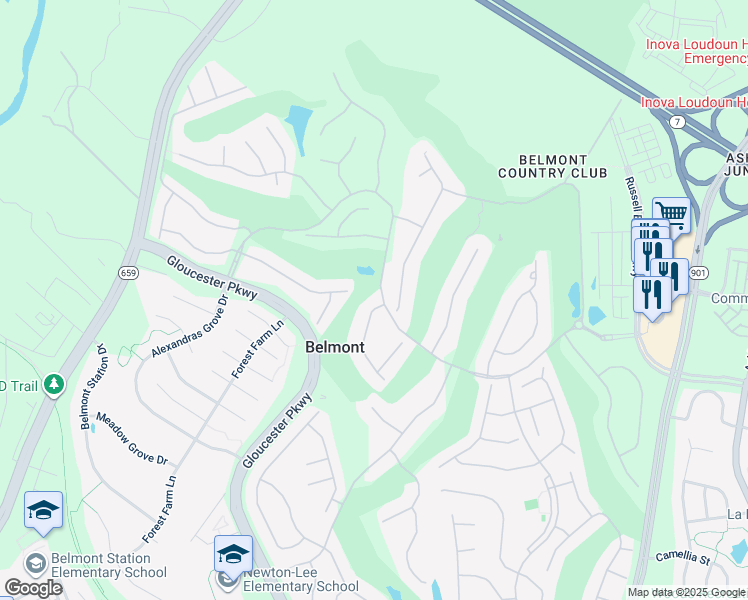 map of restaurants, bars, coffee shops, grocery stores, and more near 19863 Naples Lakes Terrace in Ashburn
