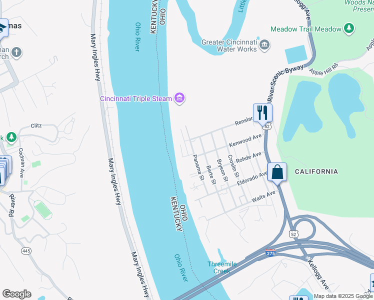 map of restaurants, bars, coffee shops, grocery stores, and more near 5762 Sanctuary Place in Cincinnati