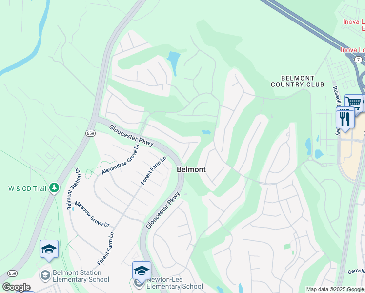 map of restaurants, bars, coffee shops, grocery stores, and more near 43371 La Belle Place in Ashburn