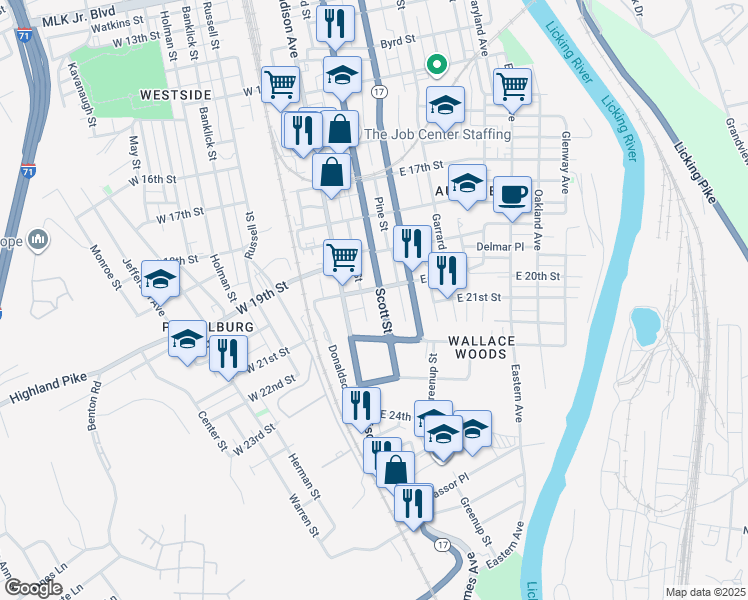 map of restaurants, bars, coffee shops, grocery stores, and more near 1938 Scott Boulevard in Covington
