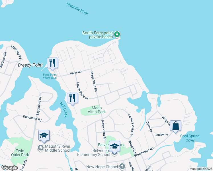 map of restaurants, bars, coffee shops, grocery stores, and more near 445 Ruth Road in Arnold