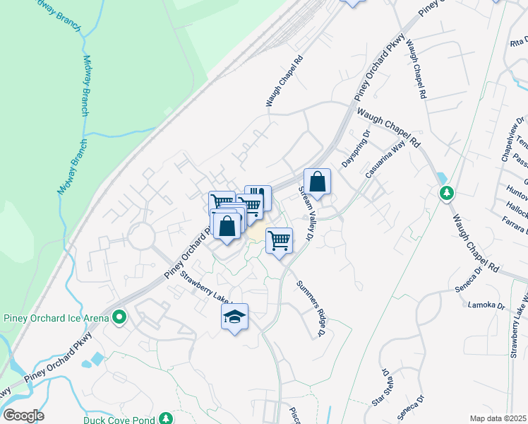 map of restaurants, bars, coffee shops, grocery stores, and more near 8025 Orchard Grove Road in Odenton