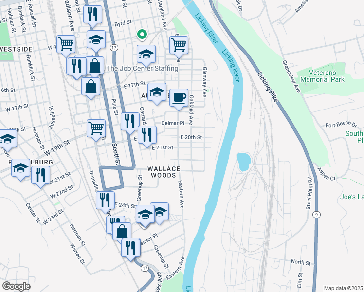 map of restaurants, bars, coffee shops, grocery stores, and more near 513 East 20th Street in Covington