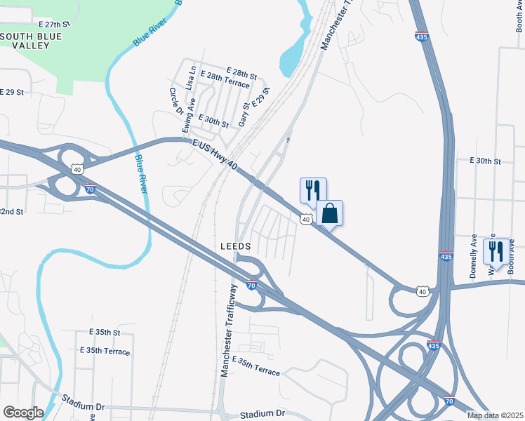 map of restaurants, bars, coffee shops, grocery stores, and more near 3031-3149 Manchester Avenue in Kansas City