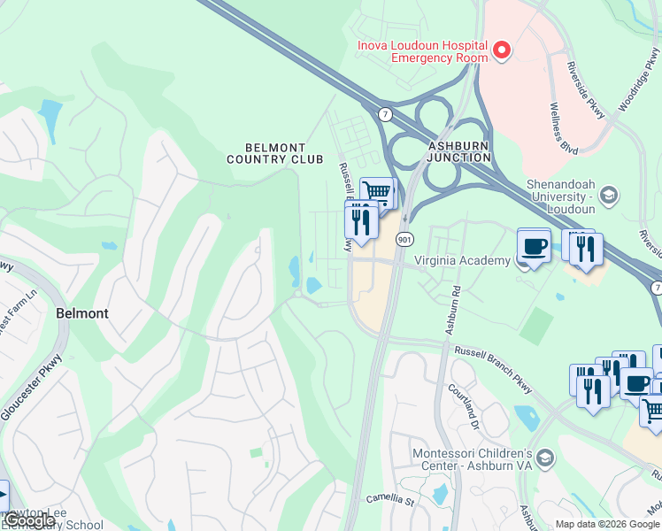 map of restaurants, bars, coffee shops, grocery stores, and more near 43761 Orchid Dove Terrace in Ashburn