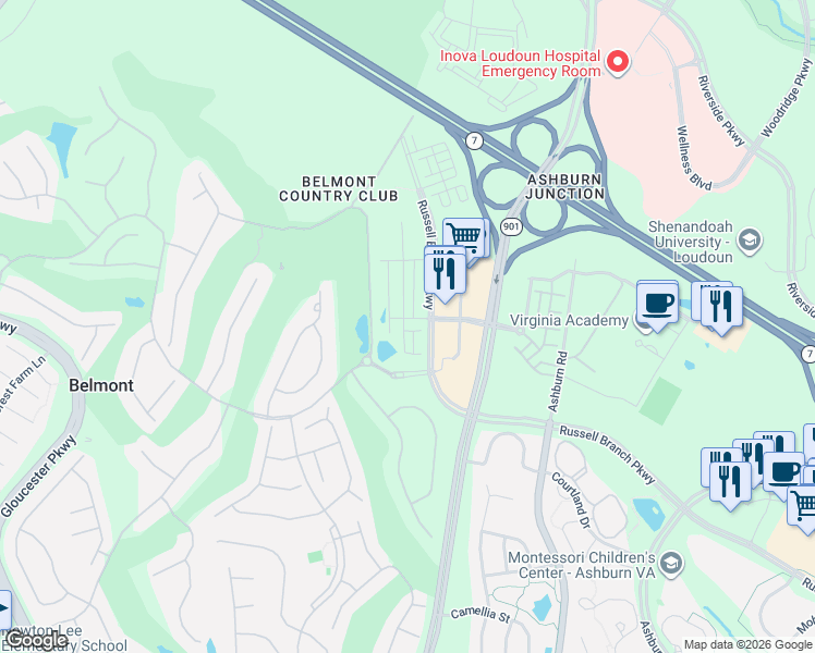 map of restaurants, bars, coffee shops, grocery stores, and more near 43761 Orchid Dove Terrace in Ashburn