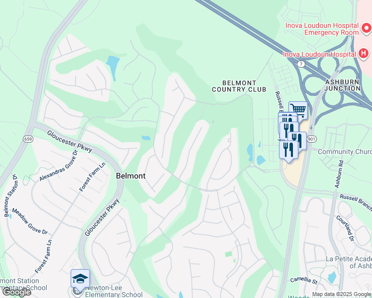 map of restaurants, bars, coffee shops, grocery stores, and more near 19845 Bethpage Court in Ashburn