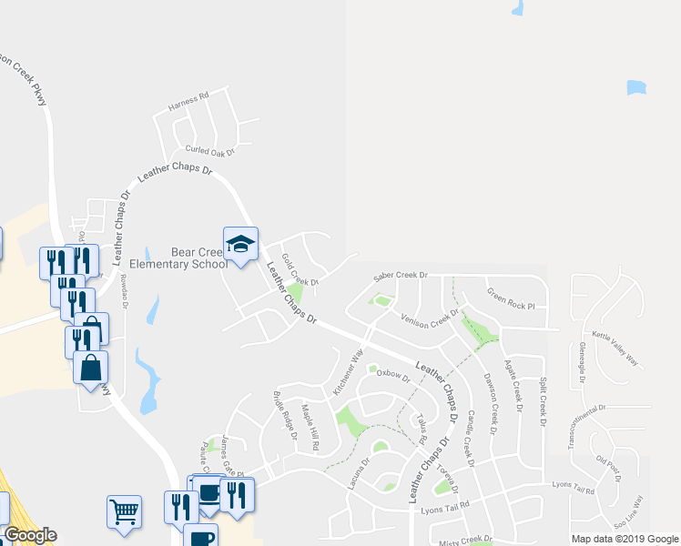 map of restaurants, bars, coffee shops, grocery stores, and more near 16174 Gold Creek Drive in Monument