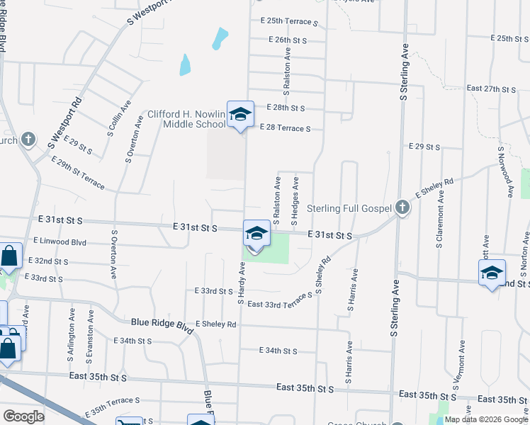 map of restaurants, bars, coffee shops, grocery stores, and more near 10406 East 30th Terrace South in Independence