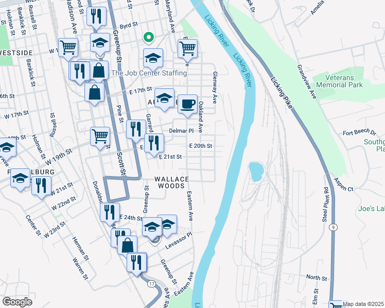 map of restaurants, bars, coffee shops, grocery stores, and more near 513 East 20th Street in Covington