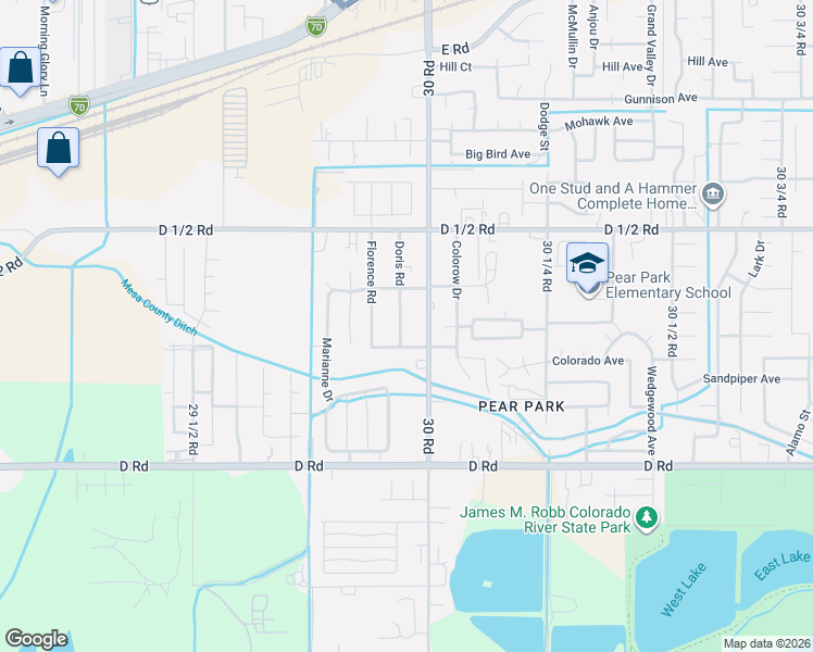 map of restaurants, bars, coffee shops, grocery stores, and more near 431 Doris Road in Grand Junction