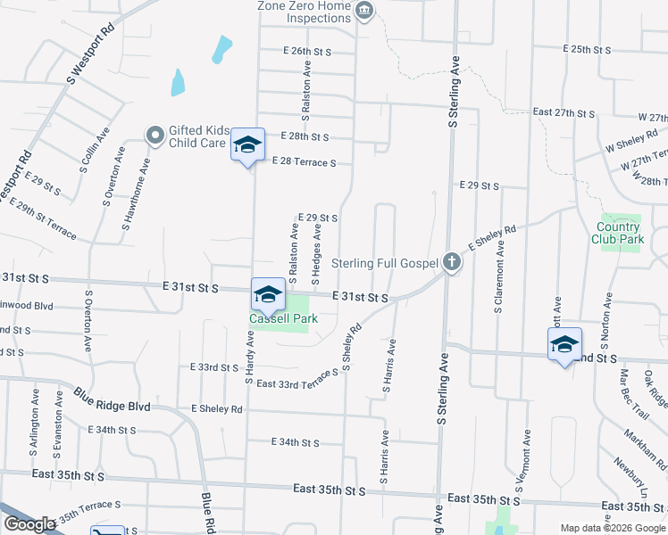 map of restaurants, bars, coffee shops, grocery stores, and more near 3008 South Northern Boulevard in Independence