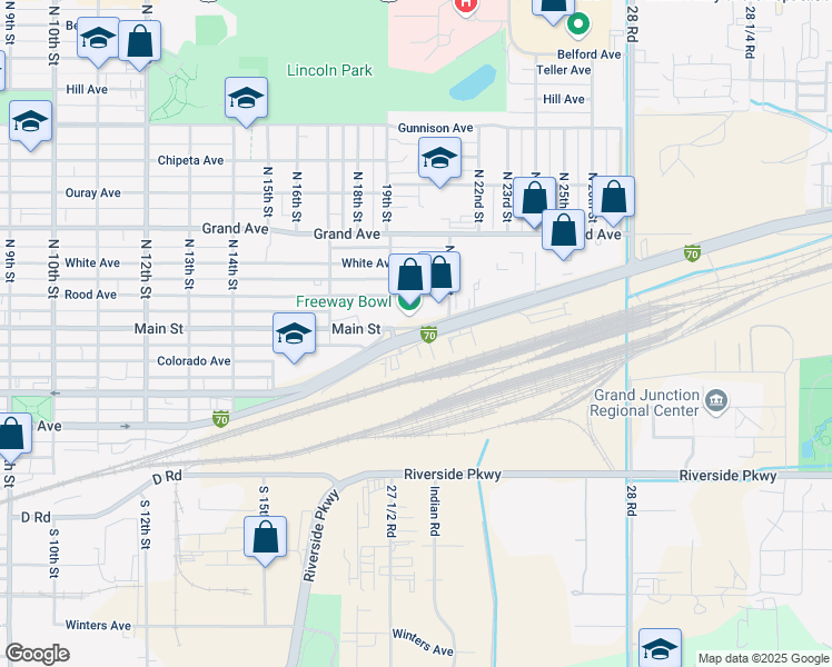 map of restaurants, bars, coffee shops, grocery stores, and more near 1000 Interstate 70 Business Loop in Grand Junction