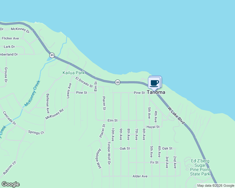 map of restaurants, bars, coffee shops, grocery stores, and more near 6845 West Lake Boulevard in Tahoma