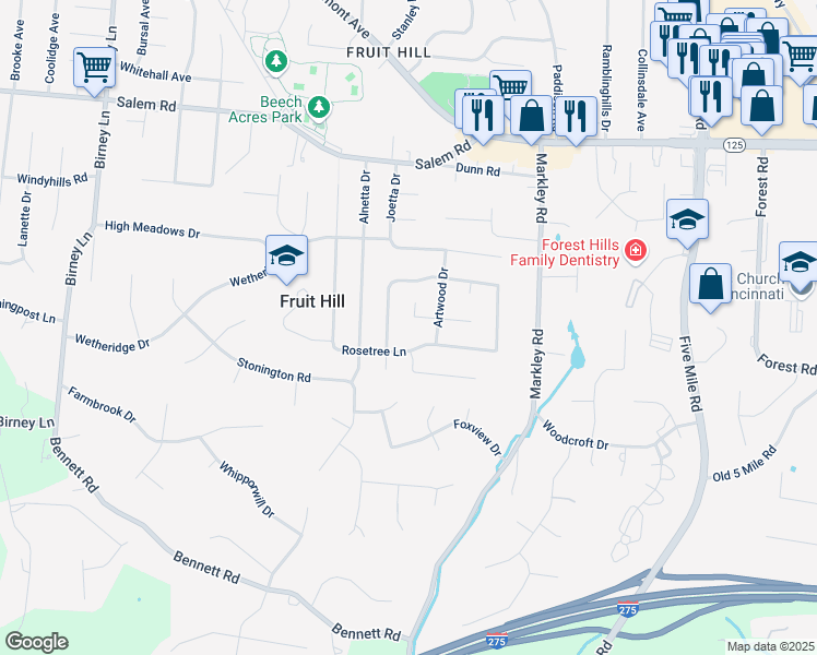 map of restaurants, bars, coffee shops, grocery stores, and more near 7056 Baribill Place in Cincinnati