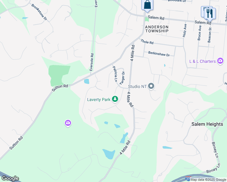 map of restaurants, bars, coffee shops, grocery stores, and more near 886 Yarger Drive in Cincinnati