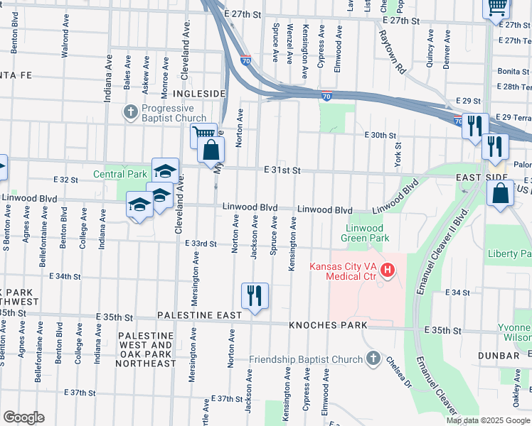 map of restaurants, bars, coffee shops, grocery stores, and more near in Kansas City