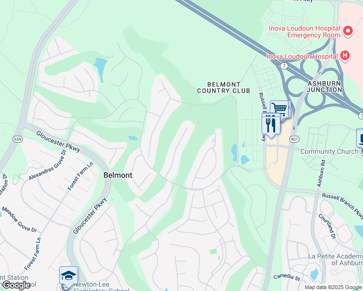 map of restaurants, bars, coffee shops, grocery stores, and more near 19832 Bethpage Court in Ashburn