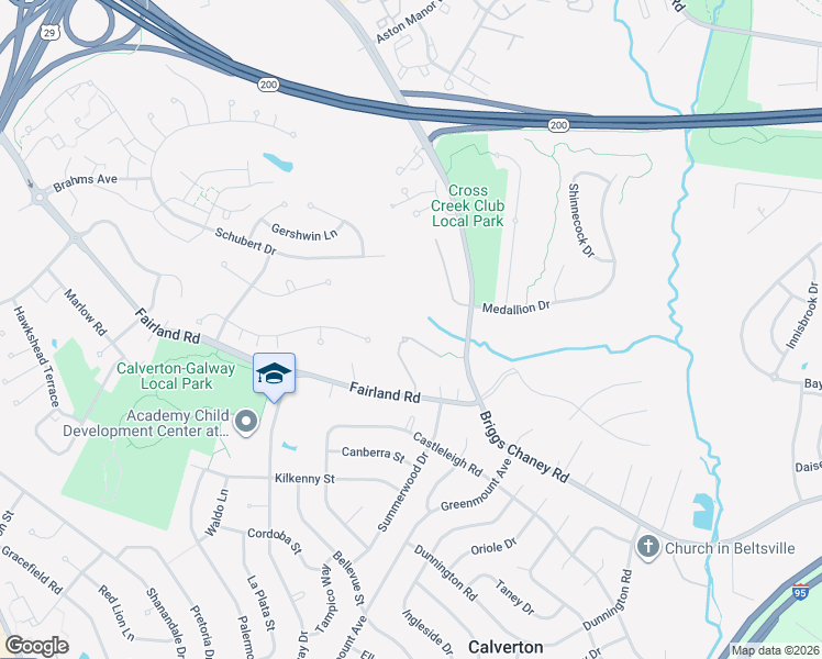 map of restaurants, bars, coffee shops, grocery stores, and more near 12900 Big Horn Drive in Silver Spring