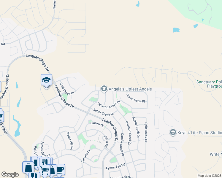 map of restaurants, bars, coffee shops, grocery stores, and more near 322 Saber Creek Drive in Monument