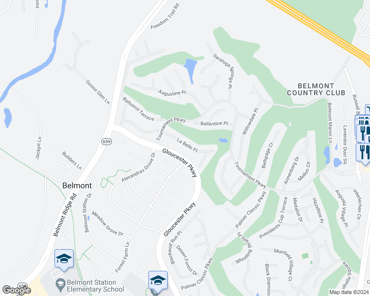 map of restaurants, bars, coffee shops, grocery stores, and more near 43347 La Belle Place in Ashburn