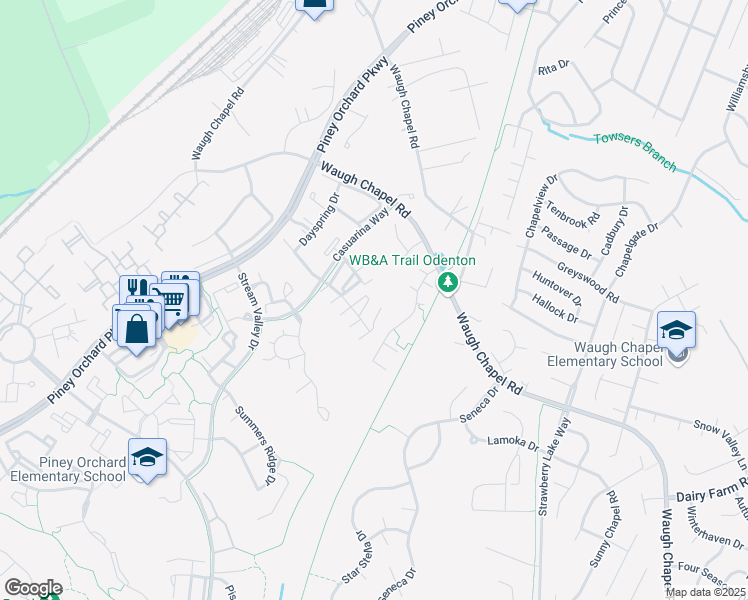 map of restaurants, bars, coffee shops, grocery stores, and more near 8701 Morning Breeze Court in Odenton