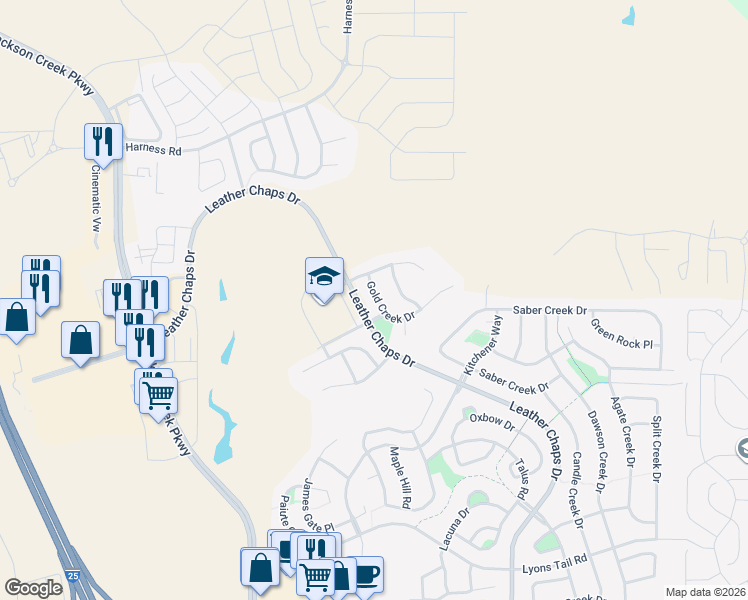 map of restaurants, bars, coffee shops, grocery stores, and more near 16264 Gold Creek Drive in Monument