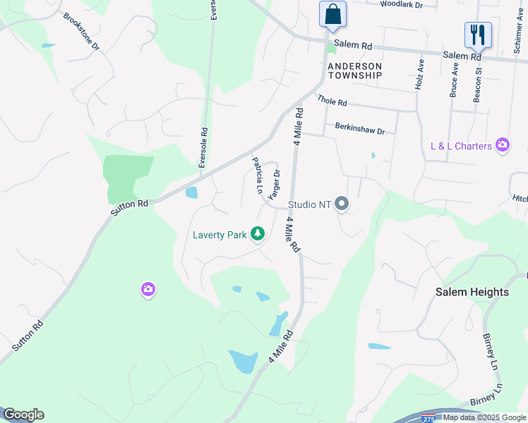map of restaurants, bars, coffee shops, grocery stores, and more near 886 Yarger Drive in Cincinnati