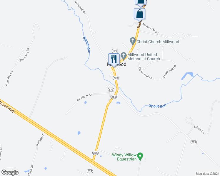 map of restaurants, bars, coffee shops, grocery stores, and more near 80 Rocky Bank Road in Boyce