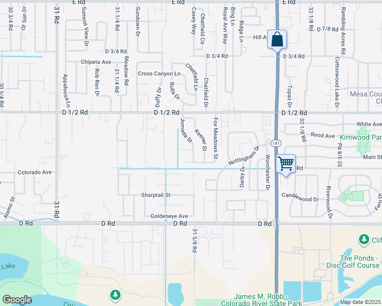 map of restaurants, bars, coffee shops, grocery stores, and more near 3161 Striker Drive in Grand Junction