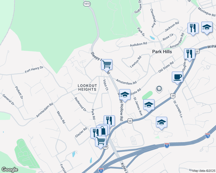 map of restaurants, bars, coffee shops, grocery stores, and more near 1420 Vidot Court in Covington