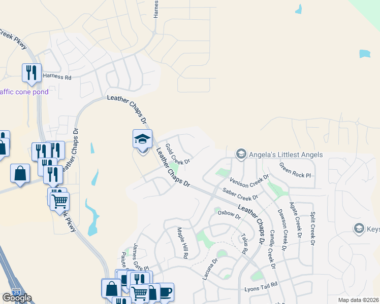 map of restaurants, bars, coffee shops, grocery stores, and more near 16273 Windsor Creek Drive in Monument
