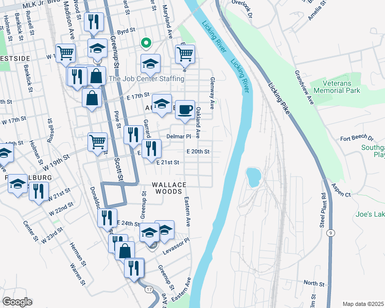 map of restaurants, bars, coffee shops, grocery stores, and more near 513 East 20th Street in Covington